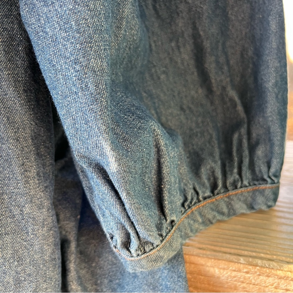 Melrose & Market Peasant Blue Cotton Denim Pullover Dress Puff Sleeves & Pockets - Picture 5 of 7